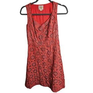 Maeve Anthropologie Dress Knee Length Dress Eyelet Dress Women 2 Coral Dress